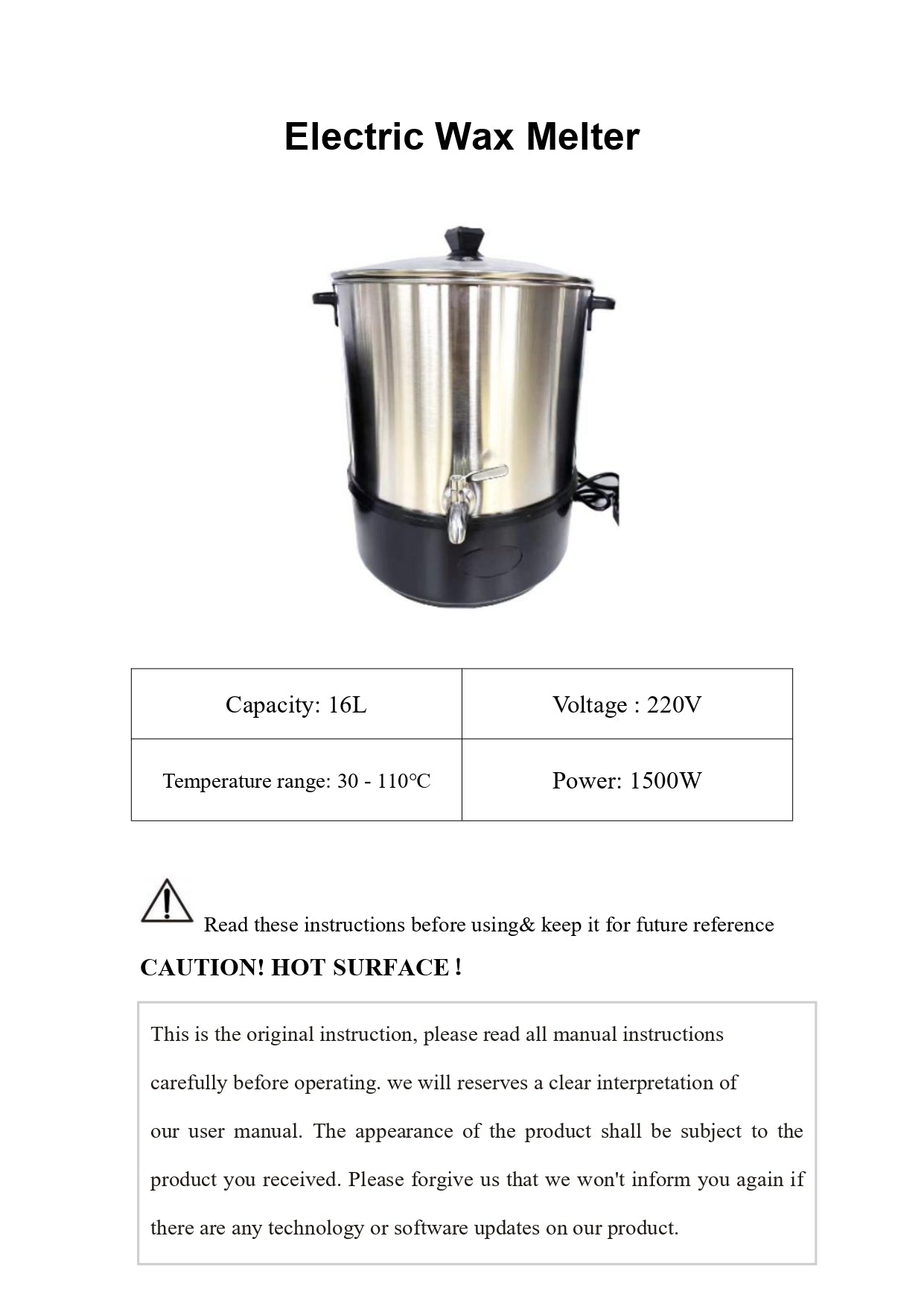 stainless steel melter 16 ltr